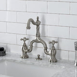 English Country Two-Handle 3-Hole Deck Mount Bridge Bathroom Faucet with Brass Pop-Up