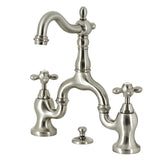 English Country Two-Handle 3-Hole Deck Mount Bridge Bathroom Faucet with Brass Pop-Up
