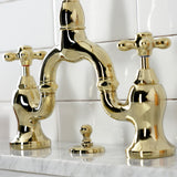 English Country Two-Handle 3-Hole Deck Mount Bridge Bathroom Faucet with Brass Pop-Up