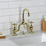 English Country Two-Handle 3-Hole Deck Mount Bridge Bathroom Faucet with Brass Pop-Up