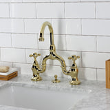 English Country Two-Handle 3-Hole Deck Mount Bridge Bathroom Faucet with Brass Pop-Up