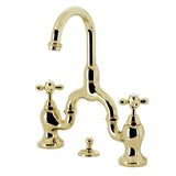 English Country Two-Handle 3-Hole Deck Mount Bridge Bathroom Faucet with Brass Pop-Up