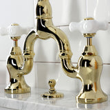 English Country Two-Handle 3-Hole Deck Mount Bridge Bathroom Faucet with Brass Pop-Up
