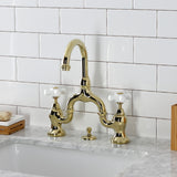 English Country Two-Handle 3-Hole Deck Mount Bridge Bathroom Faucet with Brass Pop-Up