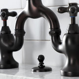 English Country Two-Handle 3-Hole Deck Mount Bridge Bathroom Faucet with Brass Pop-Up