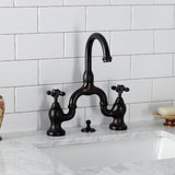 English Country Two-Handle 3-Hole Deck Mount Bridge Bathroom Faucet with Brass Pop-Up
