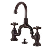 English Country Two-Handle 3-Hole Deck Mount Bridge Bathroom Faucet with Brass Pop-Up