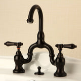 Heirloom Two-Handle 3-Hole Deck Mount Bridge Bathroom Faucet with Brass Pop-Up