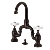 English Country Two-Handle 3-Hole Deck Mount Bridge Bathroom Faucet with Brass Pop-Up