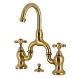 English Country Two-Handle 3-Hole Deck Mount Bridge Bathroom Faucet with Brass Pop-Up