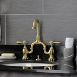 Heirloom Two-Handle 3-Hole Deck Mount Bridge Bathroom Faucet with Brass Pop-Up