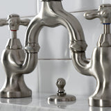 English Country Two-Handle 3-Hole Deck Mount Bridge Bathroom Faucet with Brass Pop-Up