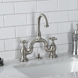 English Country Two-Handle 3-Hole Deck Mount Bridge Bathroom Faucet with Brass Pop-Up