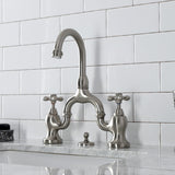 English Country Two-Handle 3-Hole Deck Mount Bridge Bathroom Faucet with Brass Pop-Up
