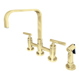 Manhattan Two-Handle 4-Hole Deck Mount Bridge Kitchen Faucet with Brass Side Sprayer