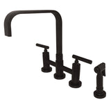 Manhattan Two-Handle 4-Hole Deck Mount Bridge Kitchen Faucet with Brass Side Sprayer