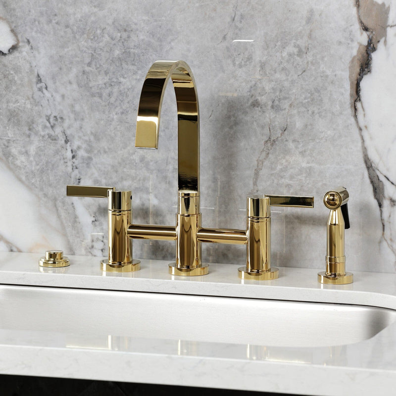 Continental Two-Handle 4-Hole Deck Mount Bridge Kitchen Faucet with Brass Side Sprayer
