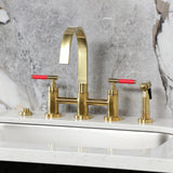 Kaiser Two-Handle 4-Hole Deck Mount Bridge Kitchen Faucet with Brass Side Sprayer