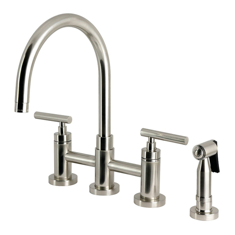 Manhattan Two-Handle 4-Hole Deck Mount Bridge Kitchen Faucet with Brass Sprayer