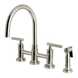 Manhattan Two-Handle 4-Hole Deck Mount Bridge Kitchen Faucet with Brass Sprayer
