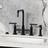 Manhattan Two-Handle 4-Hole Deck Mount Bridge Kitchen Faucet with Brass Sprayer