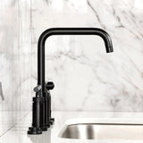 Manhattan Two-Handle 4-Hole Deck Mount Bridge Kitchen Faucet with Brass Sprayer