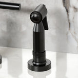 Manhattan Two-Handle 4-Hole Deck Mount Bridge Kitchen Faucet with Brass Sprayer