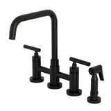 Manhattan Two-Handle 4-Hole Deck Mount Bridge Kitchen Faucet with Brass Sprayer