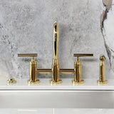 Manhattan Two-Handle 4-Hole Deck Mount Bridge Kitchen Faucet with Brass Sprayer