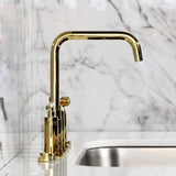 Manhattan Two-Handle 4-Hole Deck Mount Bridge Kitchen Faucet with Brass Sprayer