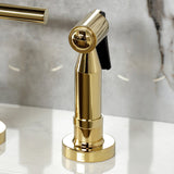 Manhattan Two-Handle 4-Hole Deck Mount Bridge Kitchen Faucet with Brass Sprayer