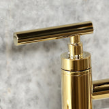 Manhattan Two-Handle 4-Hole Deck Mount Bridge Kitchen Faucet with Brass Sprayer