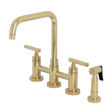 Manhattan Two-Handle 4-Hole Deck Mount Bridge Kitchen Faucet with Brass Sprayer