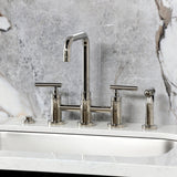 Manhattan Two-Handle 4-Hole Deck Mount Bridge Kitchen Faucet with Brass Sprayer