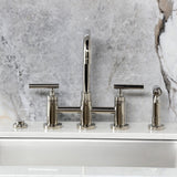 Manhattan Two-Handle 4-Hole Deck Mount Bridge Kitchen Faucet with Brass Sprayer