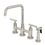 Manhattan Two-Handle 4-Hole Deck Mount Bridge Kitchen Faucet with Brass Sprayer