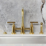 Manhattan Two-Handle 4-Hole Deck Mount Bridge Kitchen Faucet with Brass Sprayer