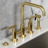 Manhattan Two-Handle 4-Hole Deck Mount Bridge Kitchen Faucet with Brass Sprayer