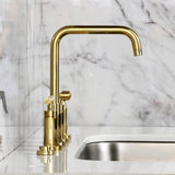 Manhattan Two-Handle 4-Hole Deck Mount Bridge Kitchen Faucet with Brass Sprayer