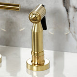 Manhattan Two-Handle 4-Hole Deck Mount Bridge Kitchen Faucet with Brass Sprayer