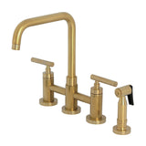 Manhattan Two-Handle 4-Hole Deck Mount Bridge Kitchen Faucet with Brass Sprayer