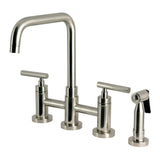 Manhattan Two-Handle 4-Hole Deck Mount Bridge Kitchen Faucet with Brass Sprayer