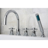Concord Three-Handle 5-Hole Deck Mount Roman Tub Faucet with Hand Shower