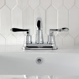 Double-Handle 3-Hole Deck Mount 4-Inch Centerset Bathroom Faucet with Brass Pop-Up