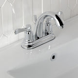 Double-Handle 3-Hole Deck Mount 4-Inch Centerset Bathroom Faucet with Brass Pop-Up