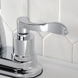Double-Handle 3-Hole Deck Mount 4-Inch Centerset Bathroom Faucet with Brass Pop-Up