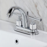 Convergent Knurled Double-Handle 3-Hole Deck Mount 4-Inch Centerset Bathroom Faucet with Brass Pop-Up