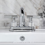 Convergent Knurled Double-Handle 3-Hole Deck Mount 4-Inch Centerset Bathroom Faucet with Brass Pop-Up