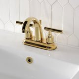 Manhattan Double-Handle 3-Hole Deck Mount 4-Inch Centerset Bathroom Faucet with Brass Pop-Up