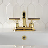Manhattan Double-Handle 3-Hole Deck Mount 4-Inch Centerset Bathroom Faucet with Brass Pop-Up
